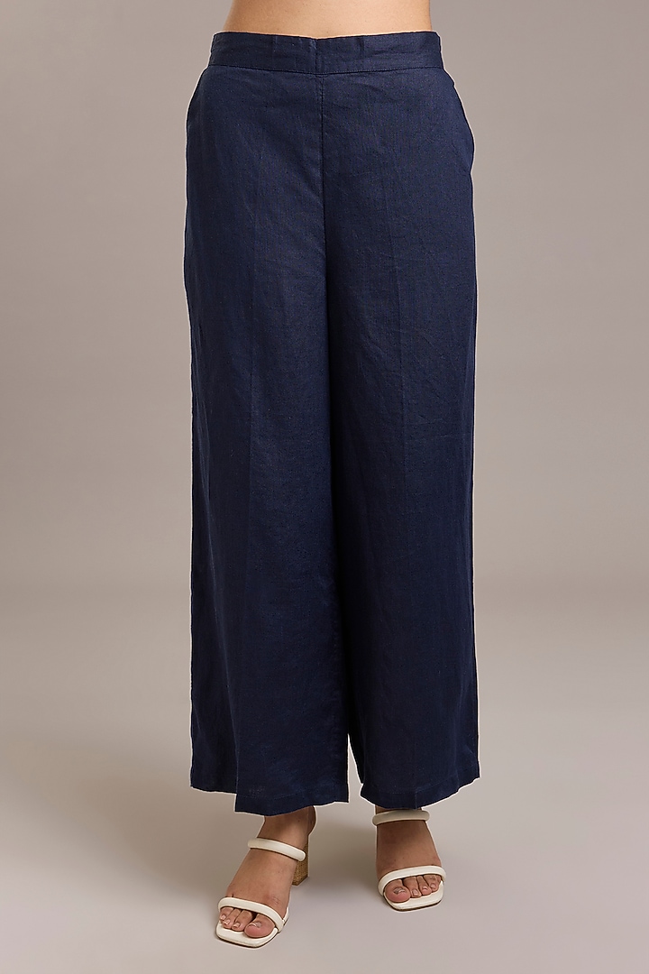 Navy Pure Linen Twill Pants by Linen Bloom at Pernia's Pop Up Shop