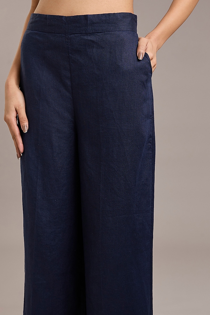 Navy Pure Linen Twill Pants by Linen Bloom at Pernia's Pop Up Shop