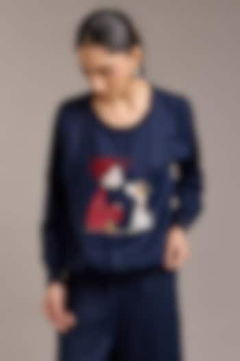 Navy Pure Linen Twill Sweatshirt by Linen Bloom at Pernia's Pop Up Shop