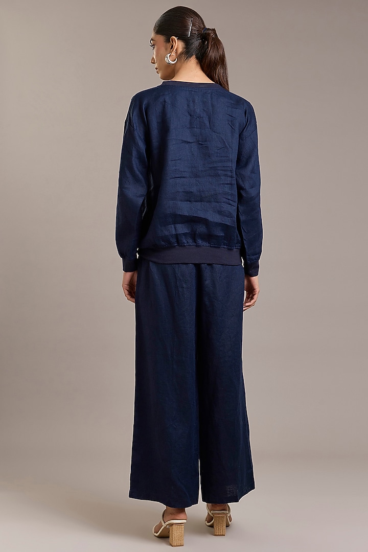 Navy Pure Linen Twill Sweatshirt by Linen Bloom at Pernia's Pop Up Shop