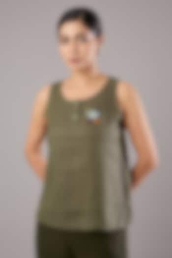 Sage Green Linen Embroidered Top by Linen Bloom at Pernia's Pop Up Shop