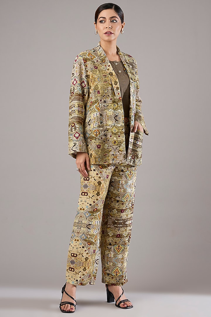 Multi-Colored Linen Diamond Printed Pants by Linen Bloom at Pernia's Pop Up Shop