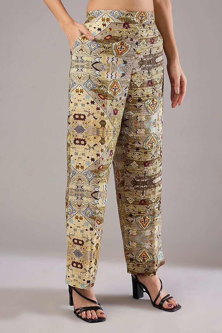 Multi-Colored Linen Diamond Printed Pants by Linen Bloom at Pernia's Pop Up Shop