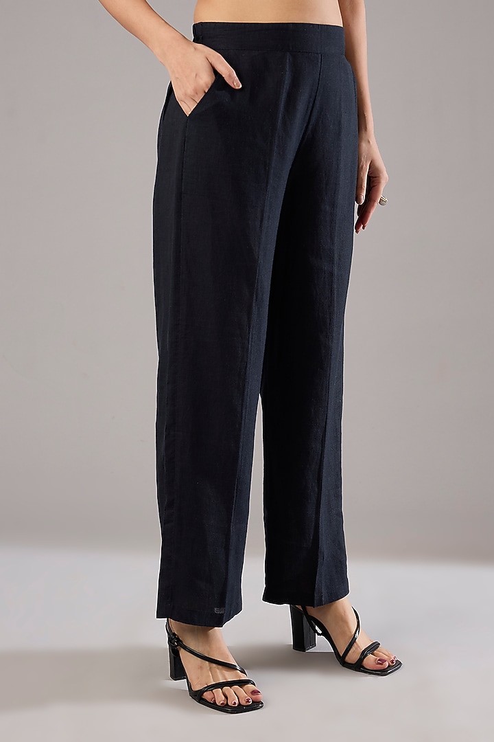 Navy Blue Linen Embroidered Co-Ord Set by Linen Bloom at Pernia's Pop Up Shop