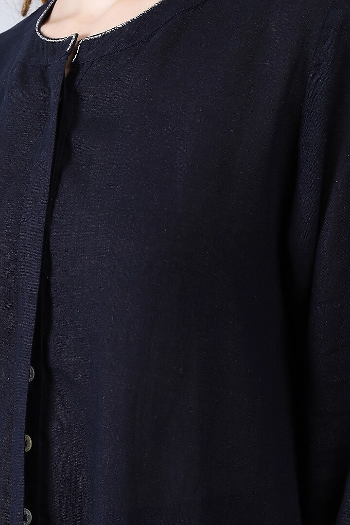 Navy Pure Linen Hand Embroidered Tunic Set by Linen Bloom at Pernia's Pop Up Shop