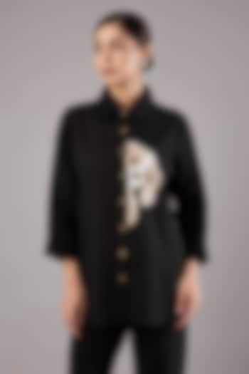 Black Linen Embroidered Shirt by Linen Bloom at Pernia's Pop Up Shop