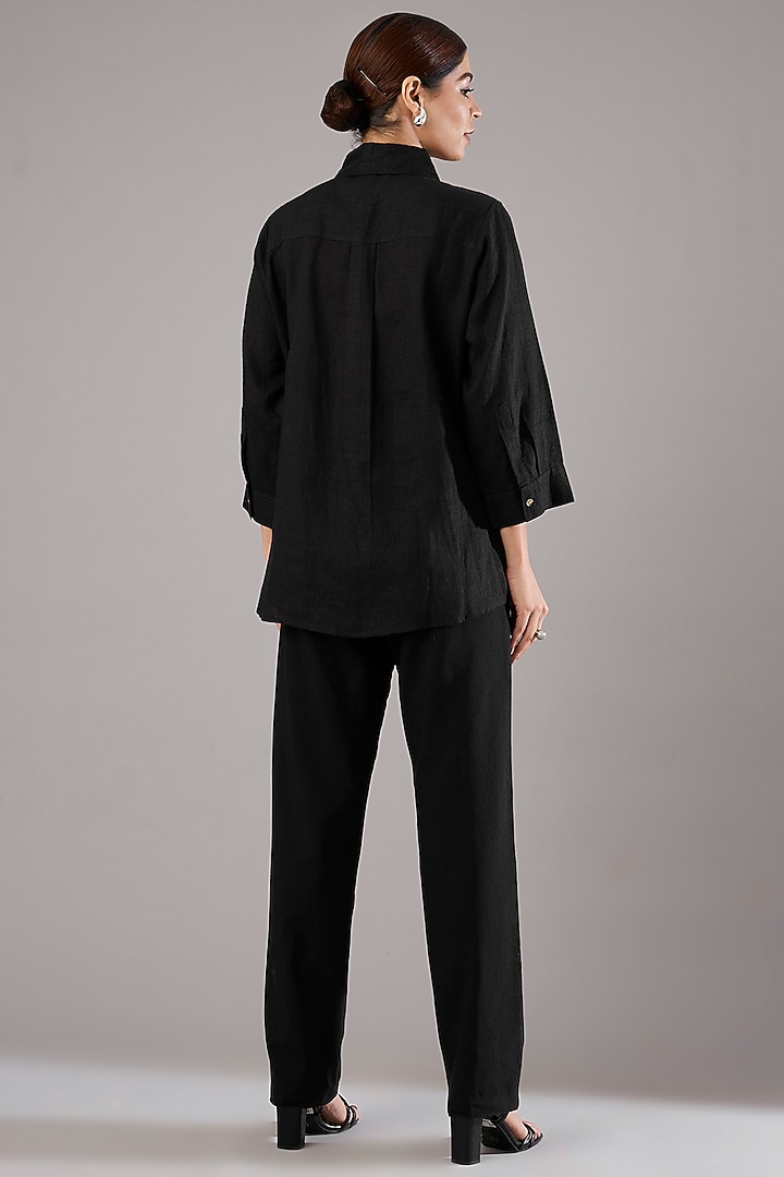 Black Linen Embroidered Shirt by Linen Bloom at Pernia's Pop Up Shop