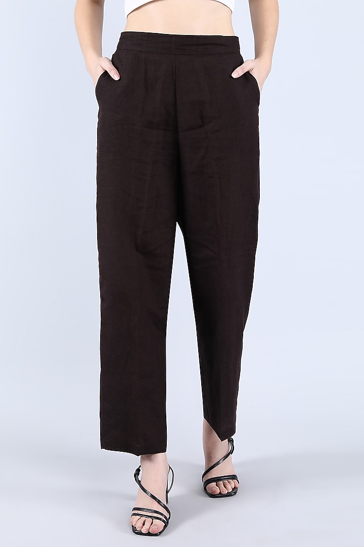 Chocolate Pure Linen Hand Embroidered Tunic Set by Linen Bloom at Pernia's Pop Up Shop