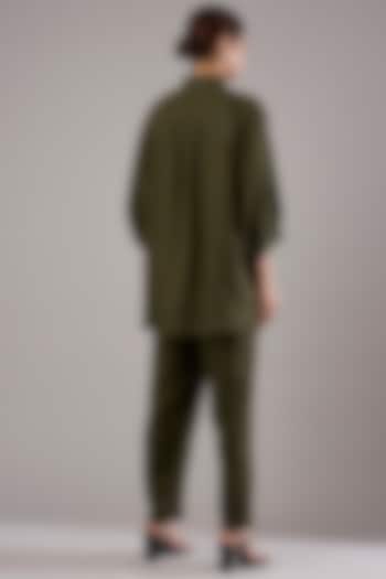 Olive Linen Embroidered Shirt by Linen Bloom at Pernia's Pop Up Shop