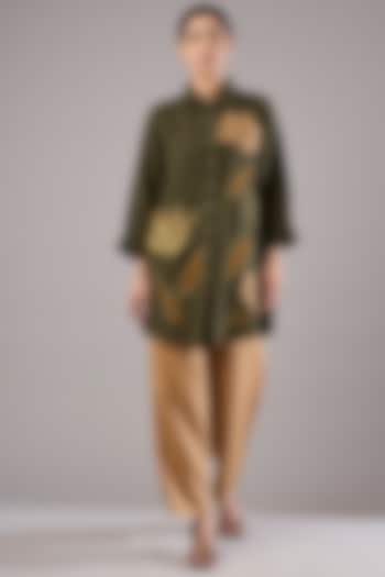 Olive Linen Embroidered Shirt by Linen Bloom at Pernia's Pop Up Shop