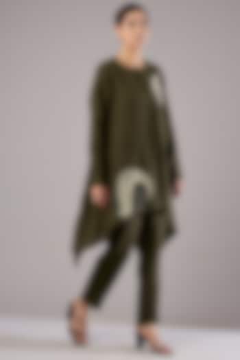 Olive Linen Embroidered Tunic Set by Linen Bloom at Pernia's Pop Up Shop