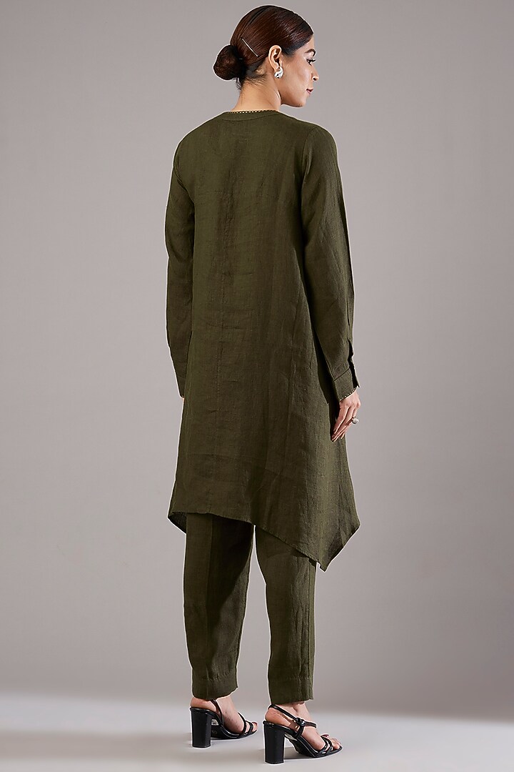 Olive Linen Embroidered Tunic Set by Linen Bloom at Pernia's Pop Up Shop