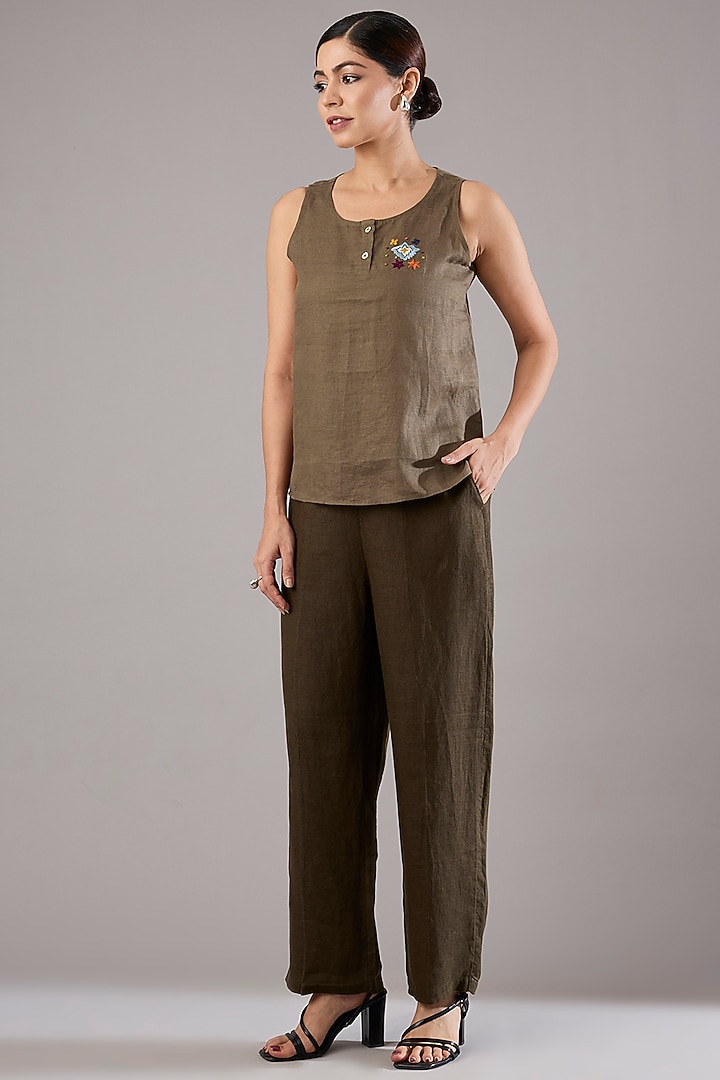 Olive Linen Pants by Linen Bloom at Pernia's Pop Up Shop