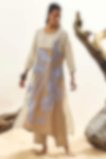 Beige Linen Patch Embroidered Tunic by Linen Bloom at Pernia's Pop Up Shop