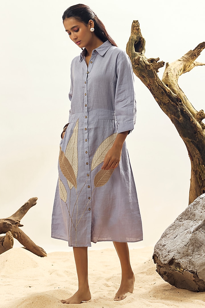 Cool Blue Linen Embroidered Vacation Dress by Linen Bloom at Pernia's Pop Up Shop