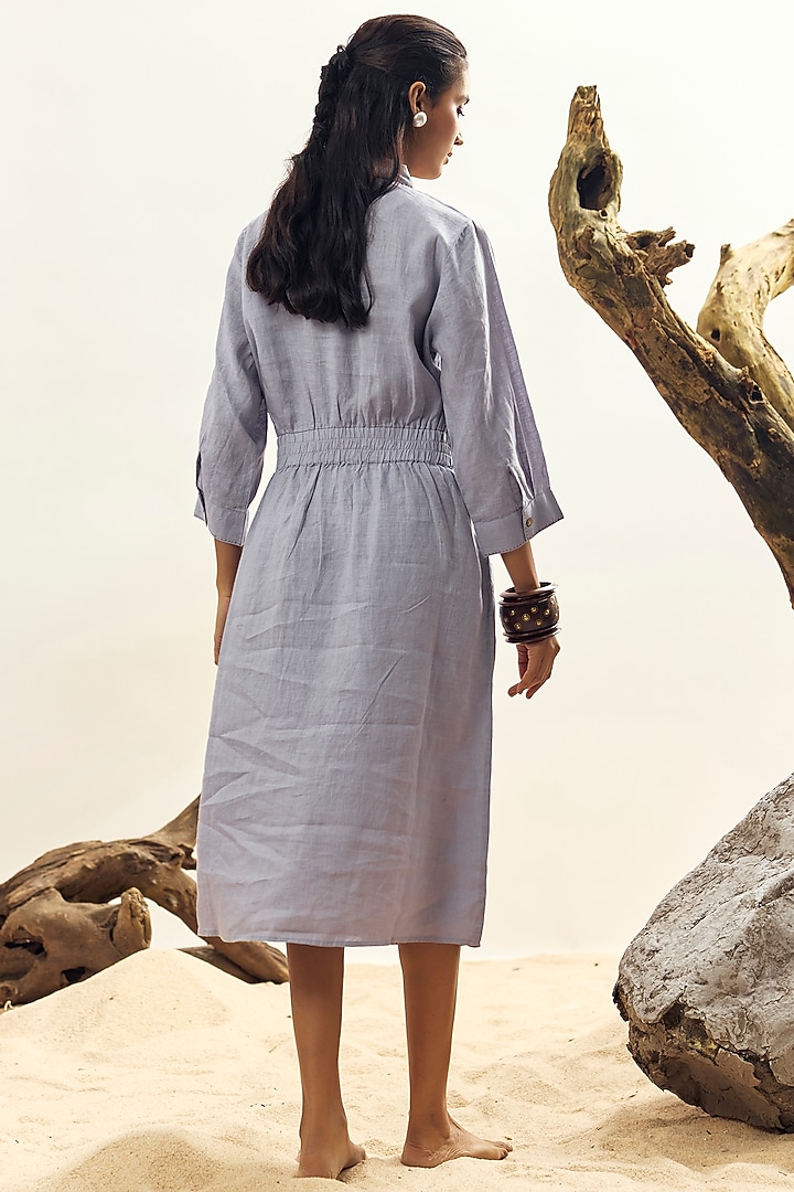 Cool Blue Linen Embroidered Vacation Dress by Linen Bloom at Pernia's Pop Up Shop