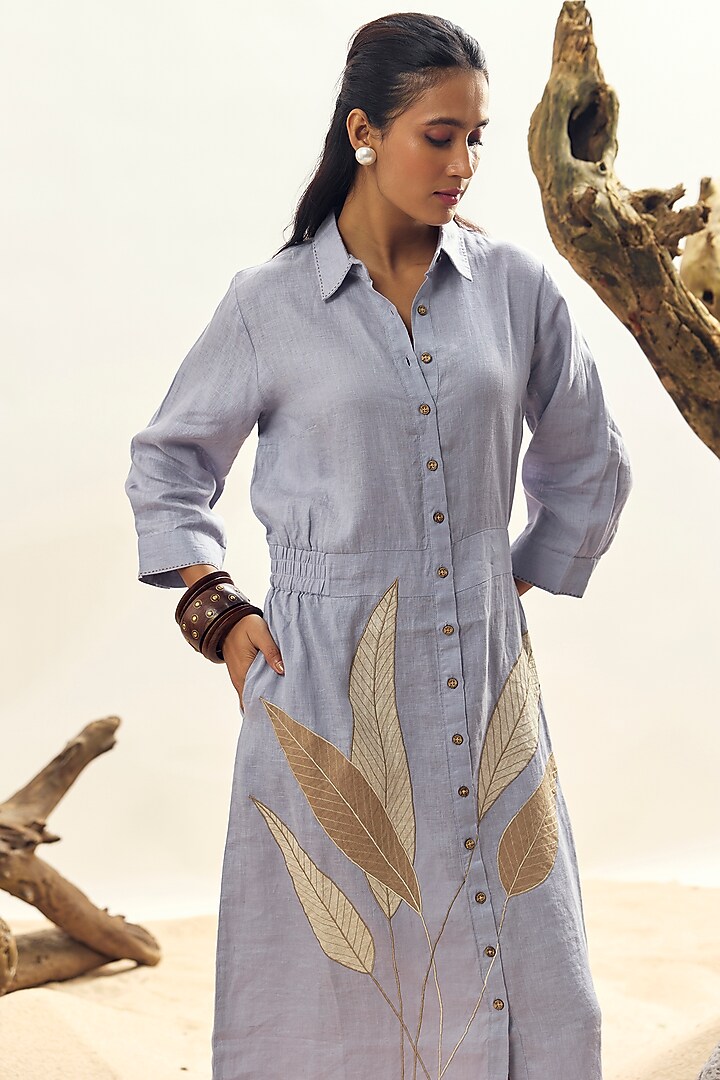 Cool Blue Linen Embroidered Vacation Dress by Linen Bloom at Pernia's Pop Up Shop