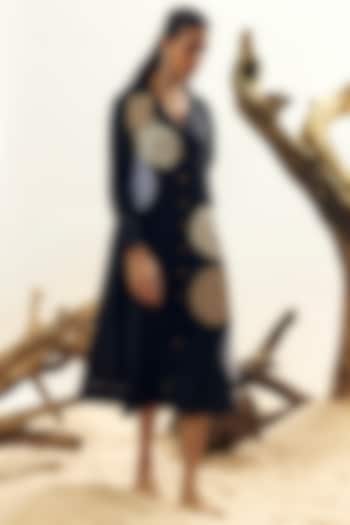 Black Linen Floral Embroidered Vacation Dress by Linen Bloom at Pernia's Pop Up Shop