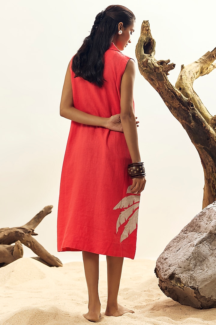 Coral Linen Floral Embroidered Vacation Dress by Linen Bloom at Pernia's Pop Up Shop