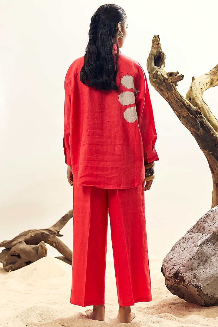 Coral Linen Embroidered Shirt by Linen Bloom at Pernia's Pop Up Shop
