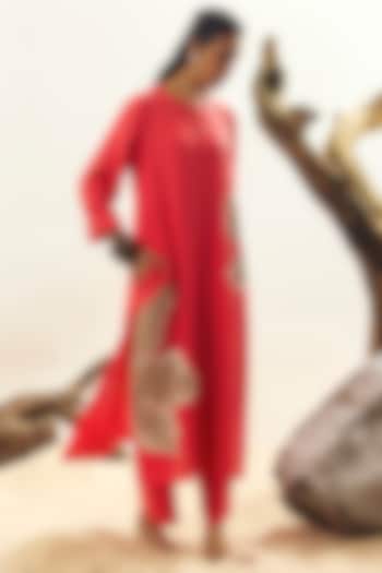 Coral Linen Embroidered Tunic by Linen Bloom at Pernia's Pop Up Shop