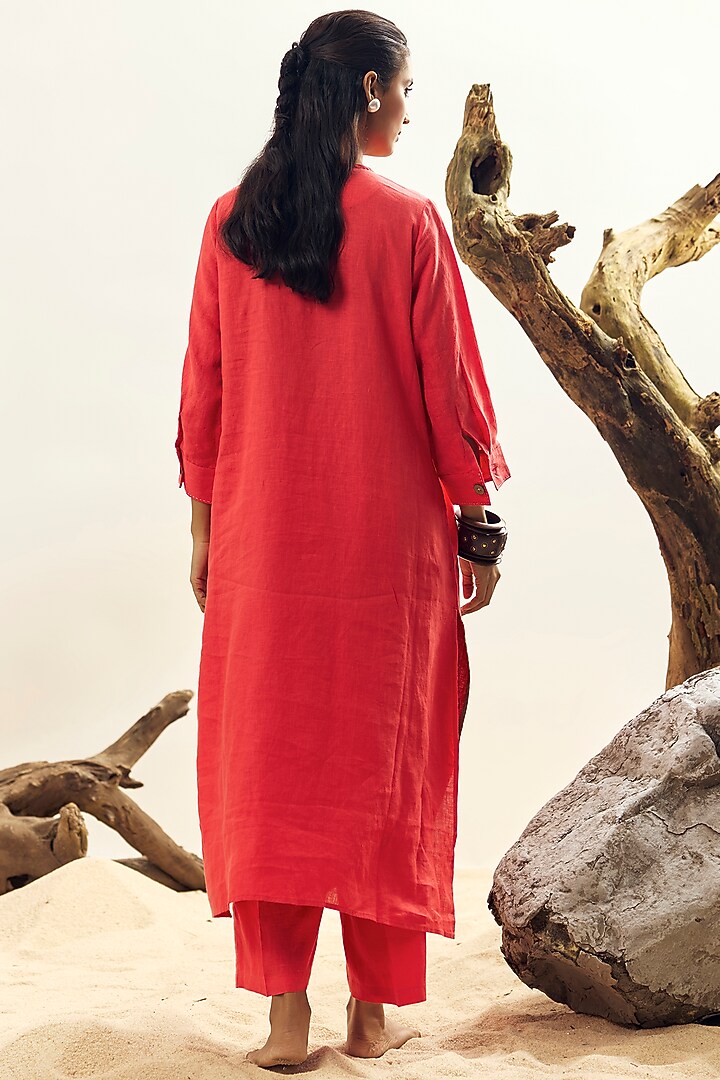 Coral Linen Embroidered Tunic by Linen Bloom at Pernia's Pop Up Shop