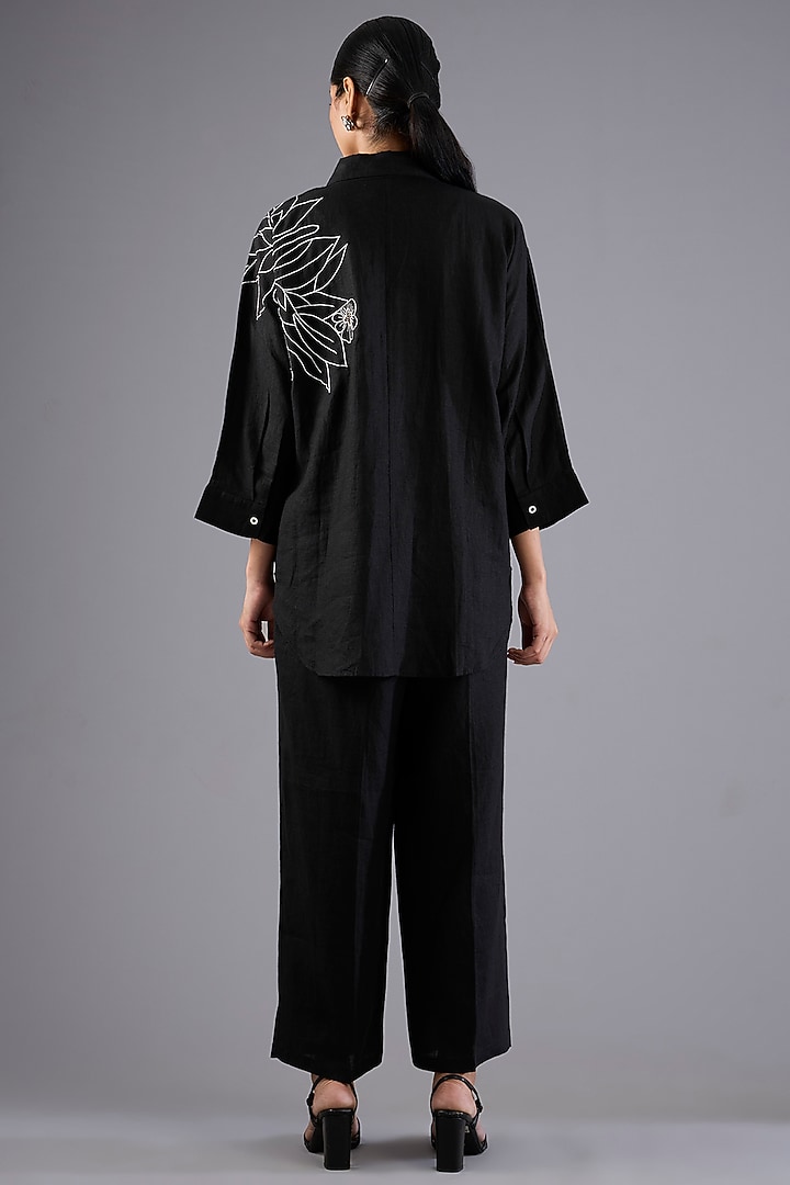 Black Linen Embroidered Co-Ord Set by Linen Bloom at Pernia's Pop Up Shop