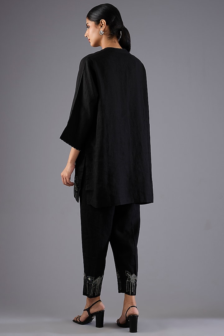 Black Linen Embroidered Co-Ord Set by Linen Bloom at Pernia's Pop Up Shop