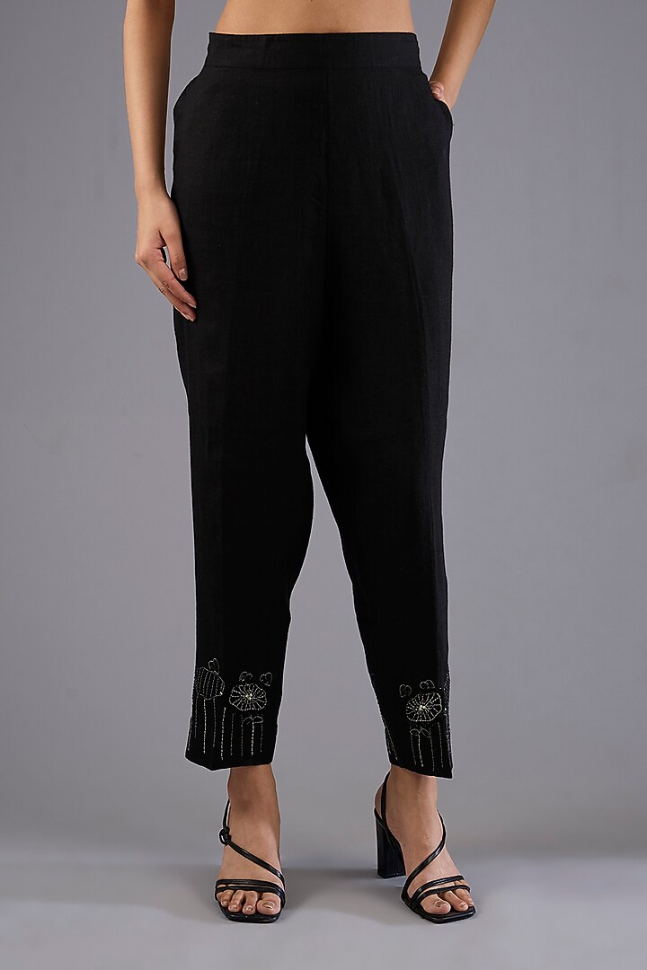 Black Linen Embroidered Co-Ord Set by Linen Bloom at Pernia's Pop Up Shop