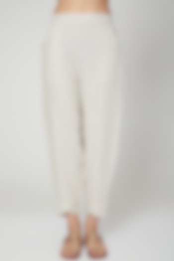 Beige Linen Crossover Pants by Linen Bloom