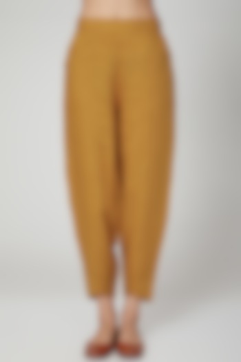 Mustard Linen Crossover Pants by Linen Bloom