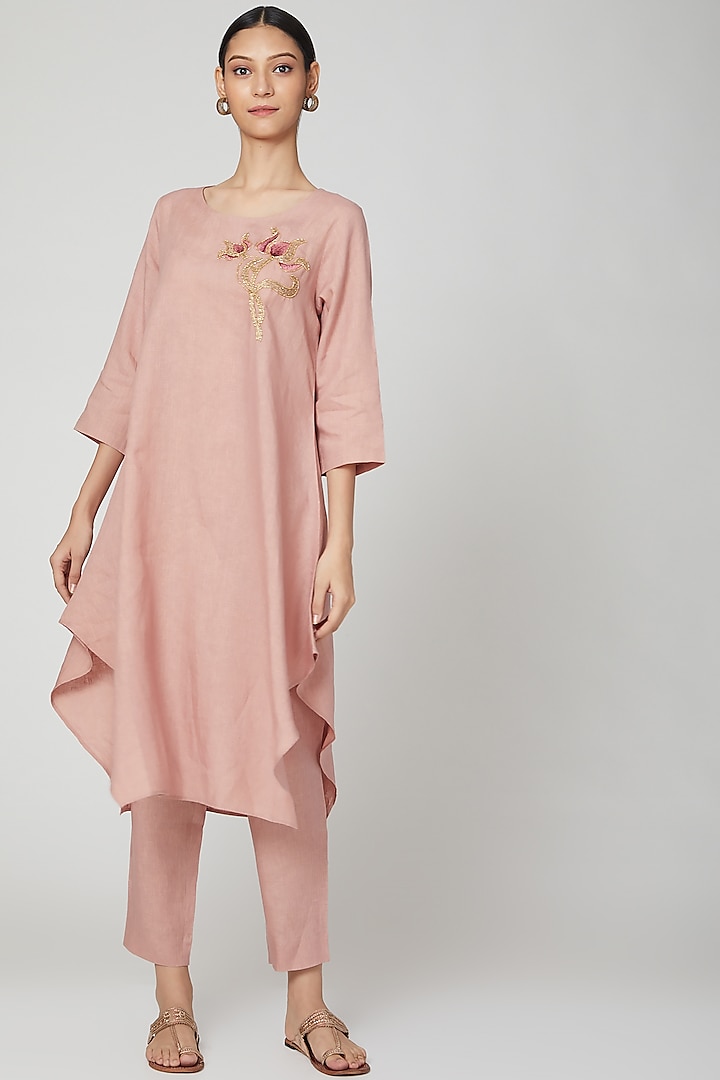 Onion Pink Embroidered Tunic by Linen Bloom