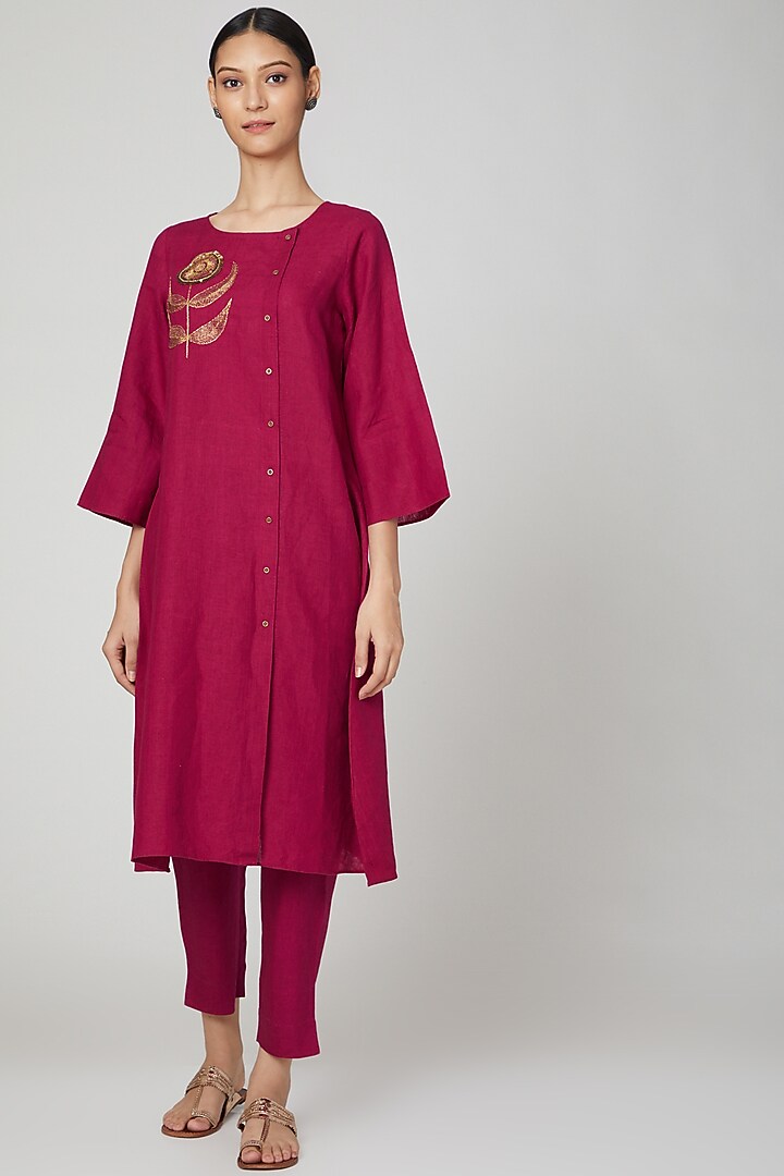 Fuchsia Linen Pencil Pants by Linen Bloom at Pernia's Pop Up Shop