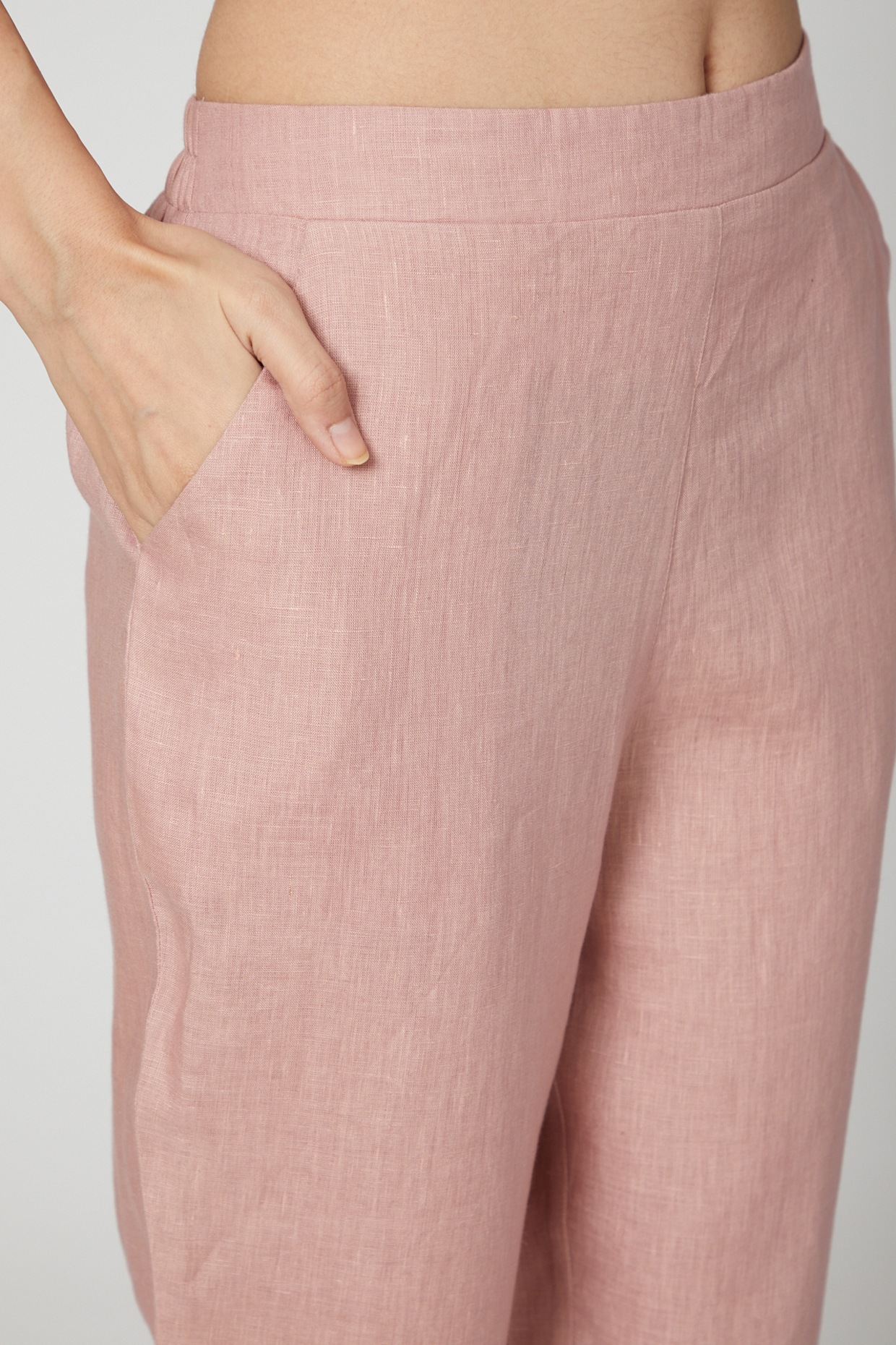 Blush pink linen flat-front lightweight Cigarette Pants | Sumissura