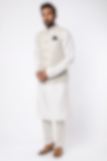 Beige Pure Linen Waistcoat by Linen Bloom Men
