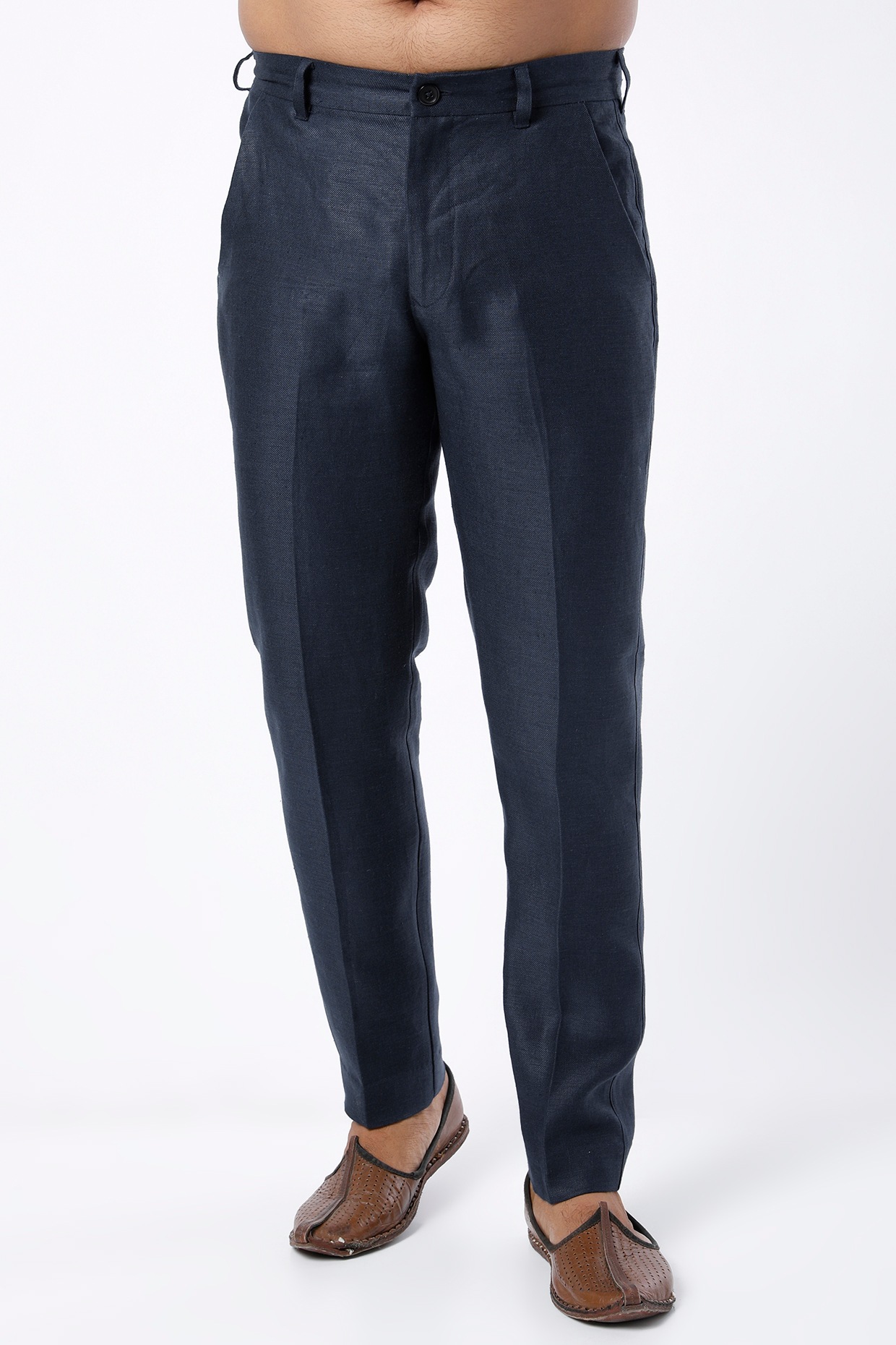 Ankle Fit Navy Blue 4 Way Stretchable Formal Pants – Stagbeetle