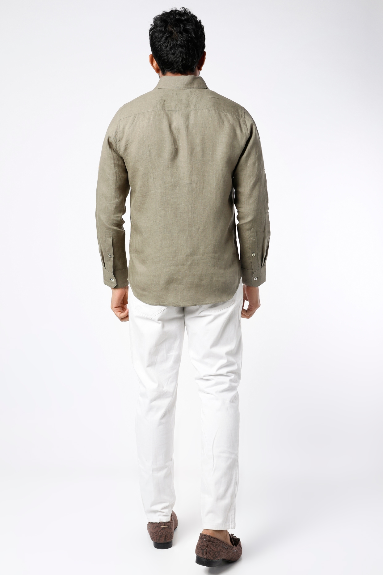 Sage Green Pure Linen Shirt Design by Linen Bloom Men at Pernia's