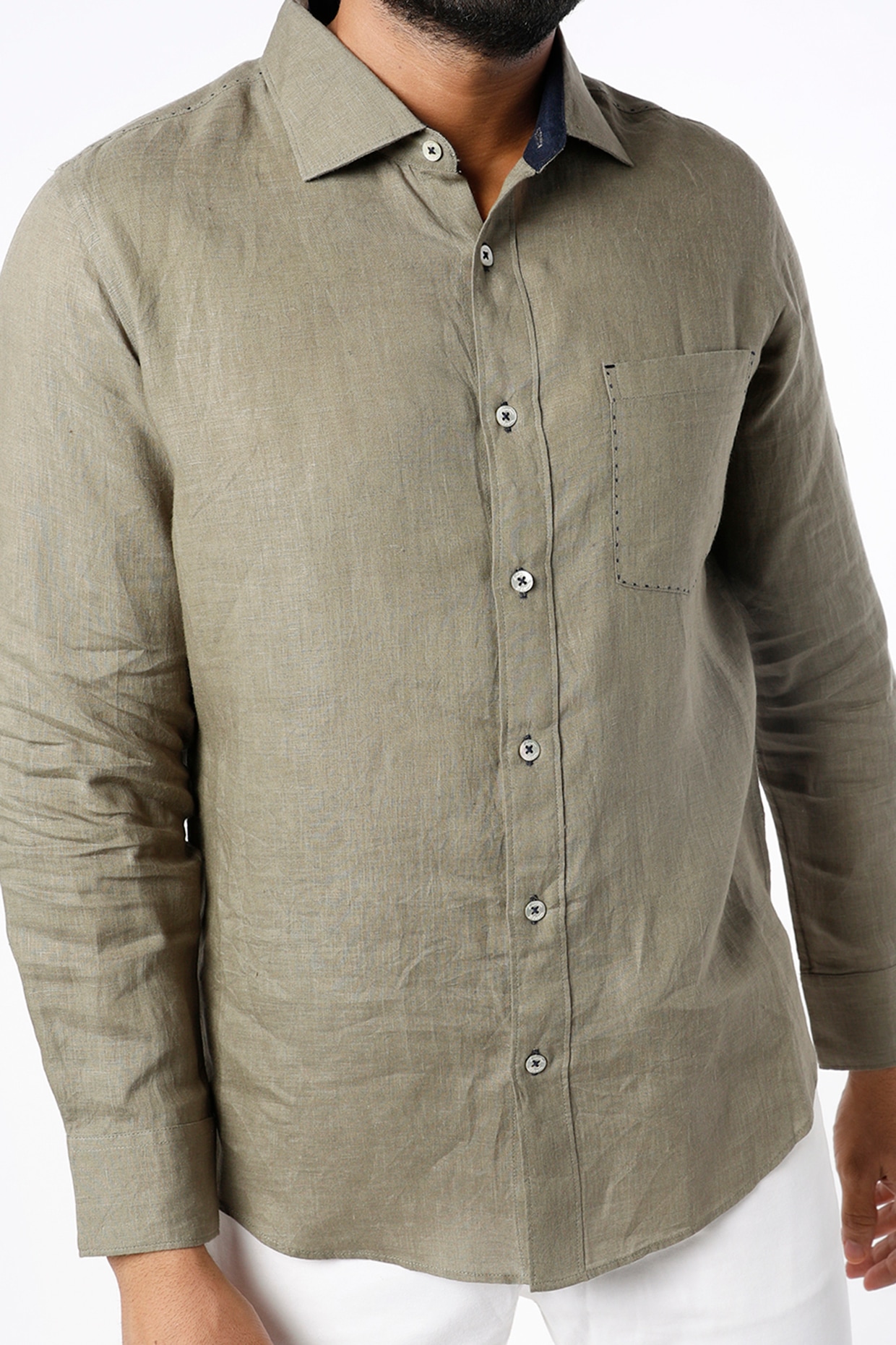 Sage Green Pure Linen Shirt Design by Linen Bloom Men at Pernia's