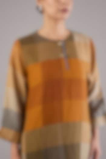 Mustard Linen Check Printed Midi Vacation Dress by Linen Bloom at Pernia's Pop Up Shop