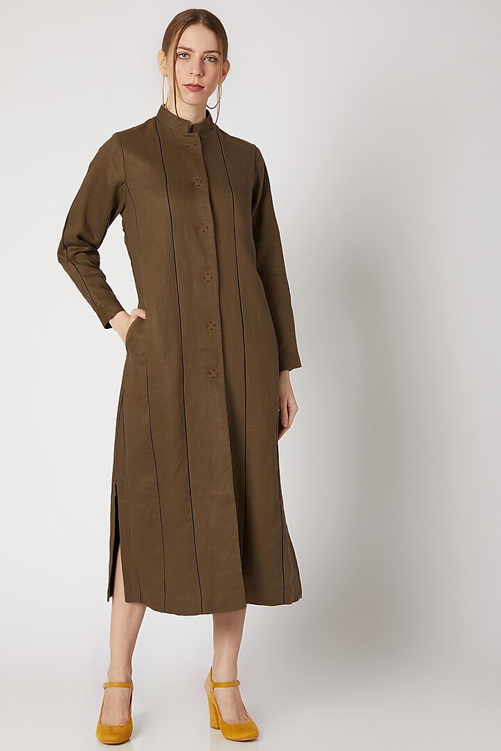 Tobacco Brown Long Jacket by Linen Bloom