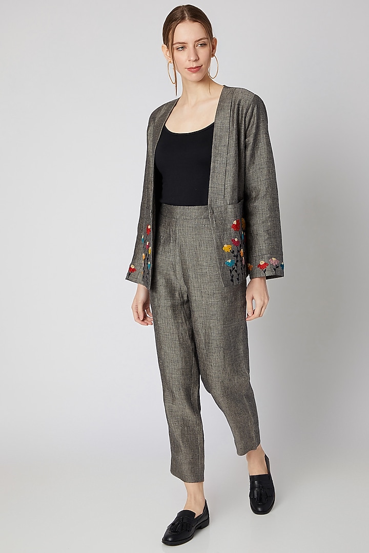 Grey Linen Pencil Pants by Linen Bloom at Pernia's Pop Up Shop