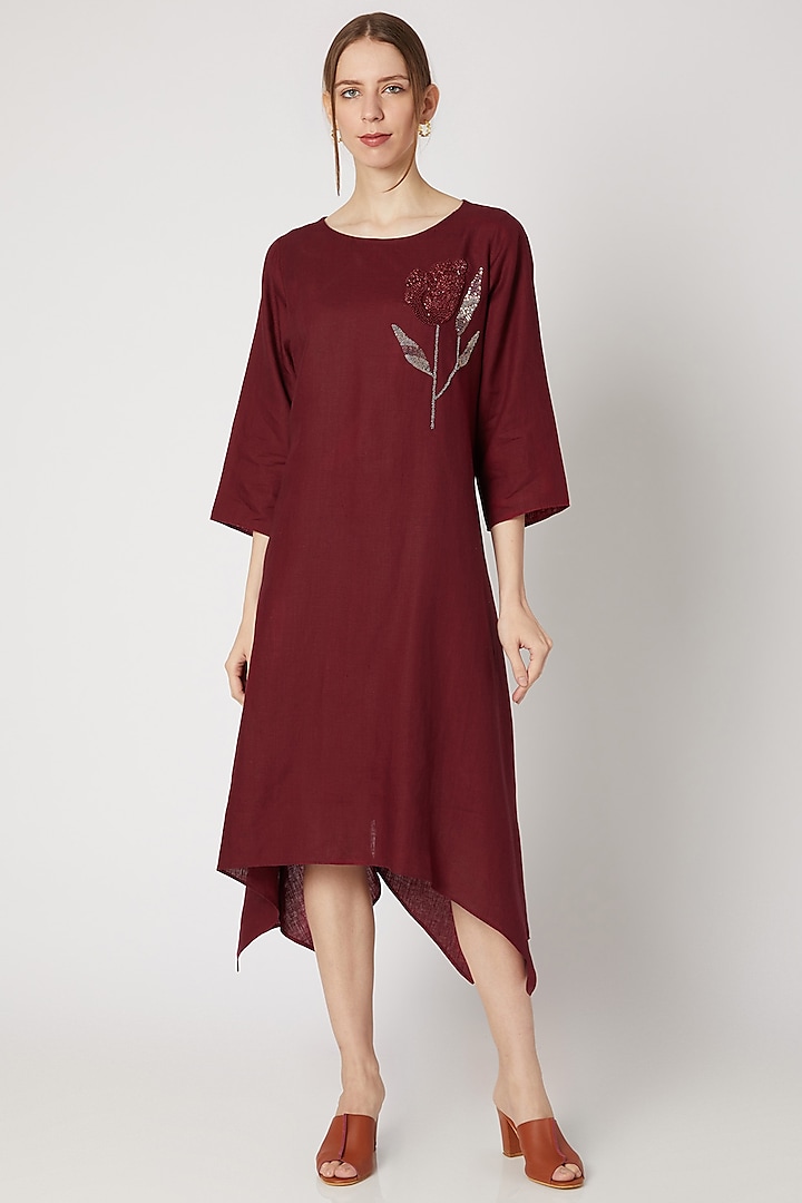 Ruby Red Embroidered Tunic by Linen Bloom
