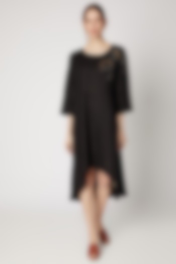 Black Embroidered Linen Tunic by Linen Bloom