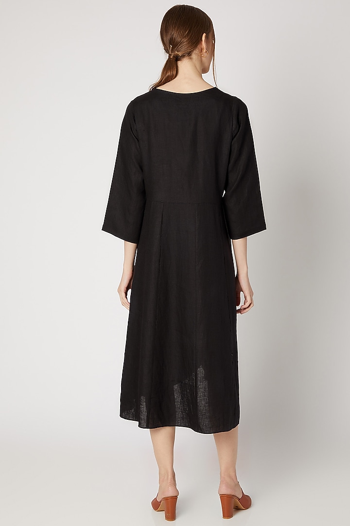 Black Embroidered Linen Tunic by Linen Bloom at Pernia's Pop Up Shop
