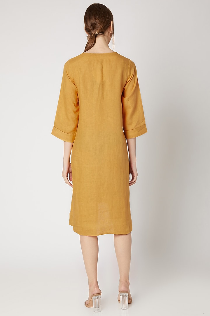 Ochre Yellow Embroidered High-Low Tunic by Linen Bloom at Pernia's Pop Up Shop