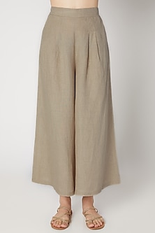 Beige Linen Flared Pants Design by Linen Bloom at Pernia's Pop Up Shop 2023