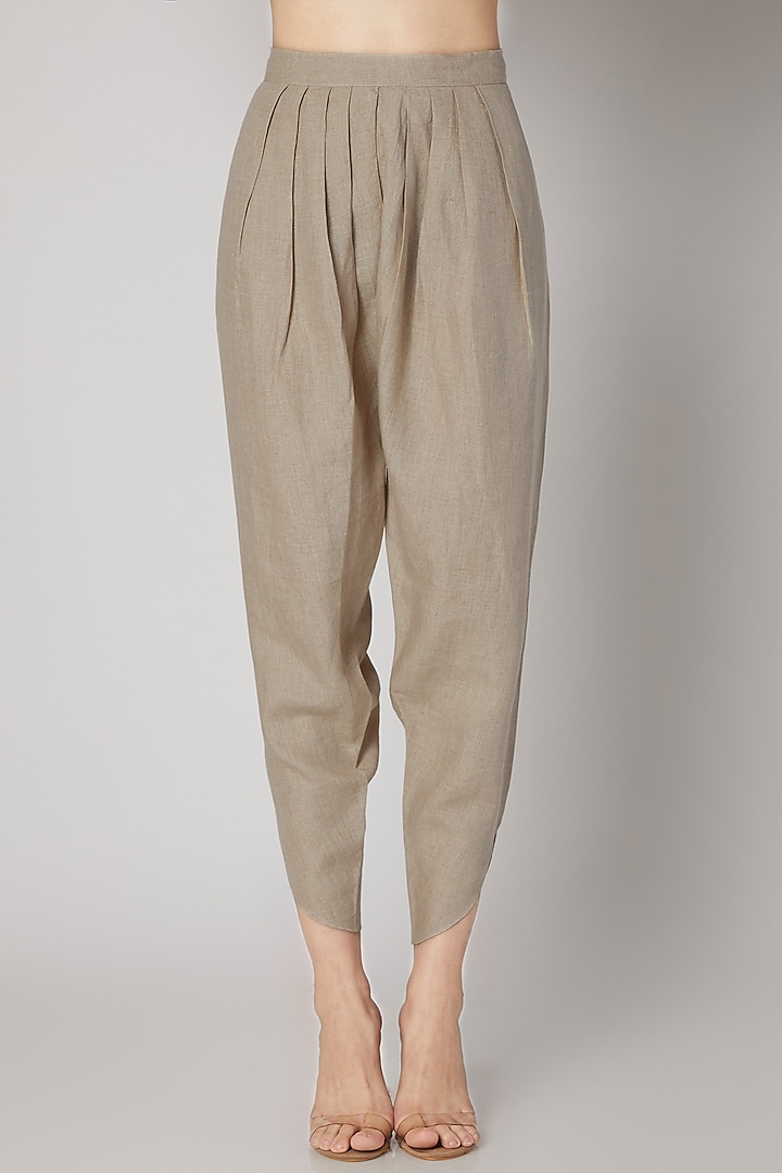 Beige Linen Tulip Pants by Linen Bloom