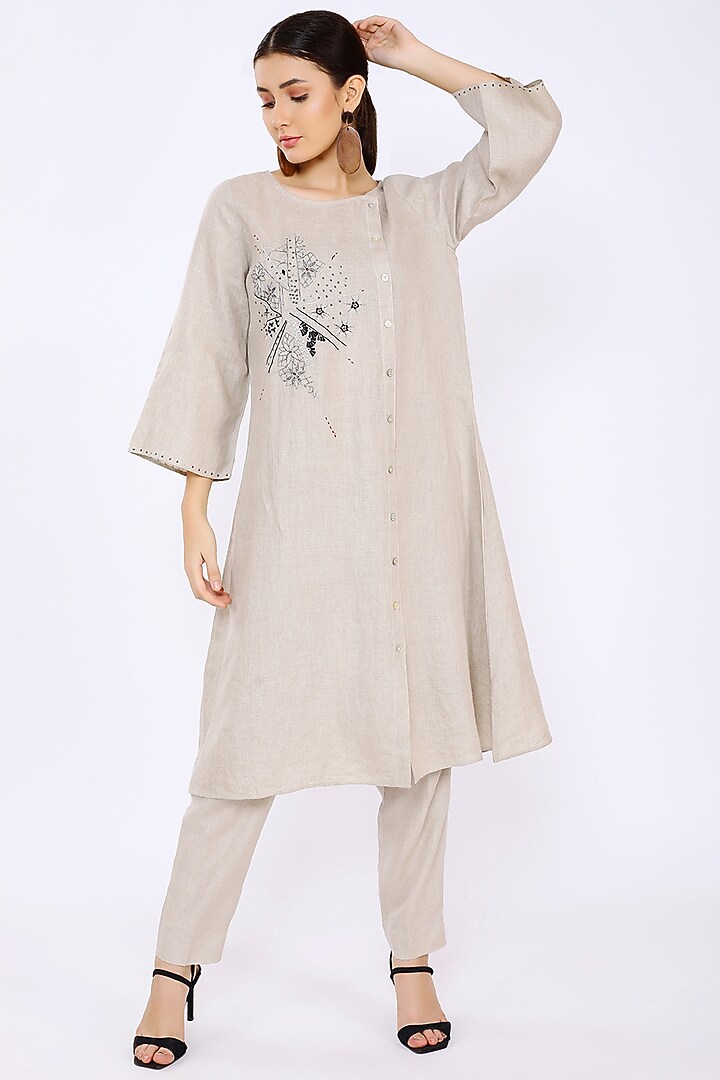 Beige Linen Pencil Pants by Linen Bloom at Pernia's Pop Up Shop