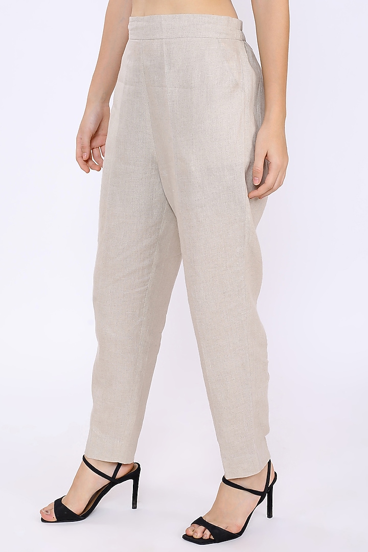 Beige Linen Pencil Pants by Linen Bloom at Pernia's Pop Up Shop