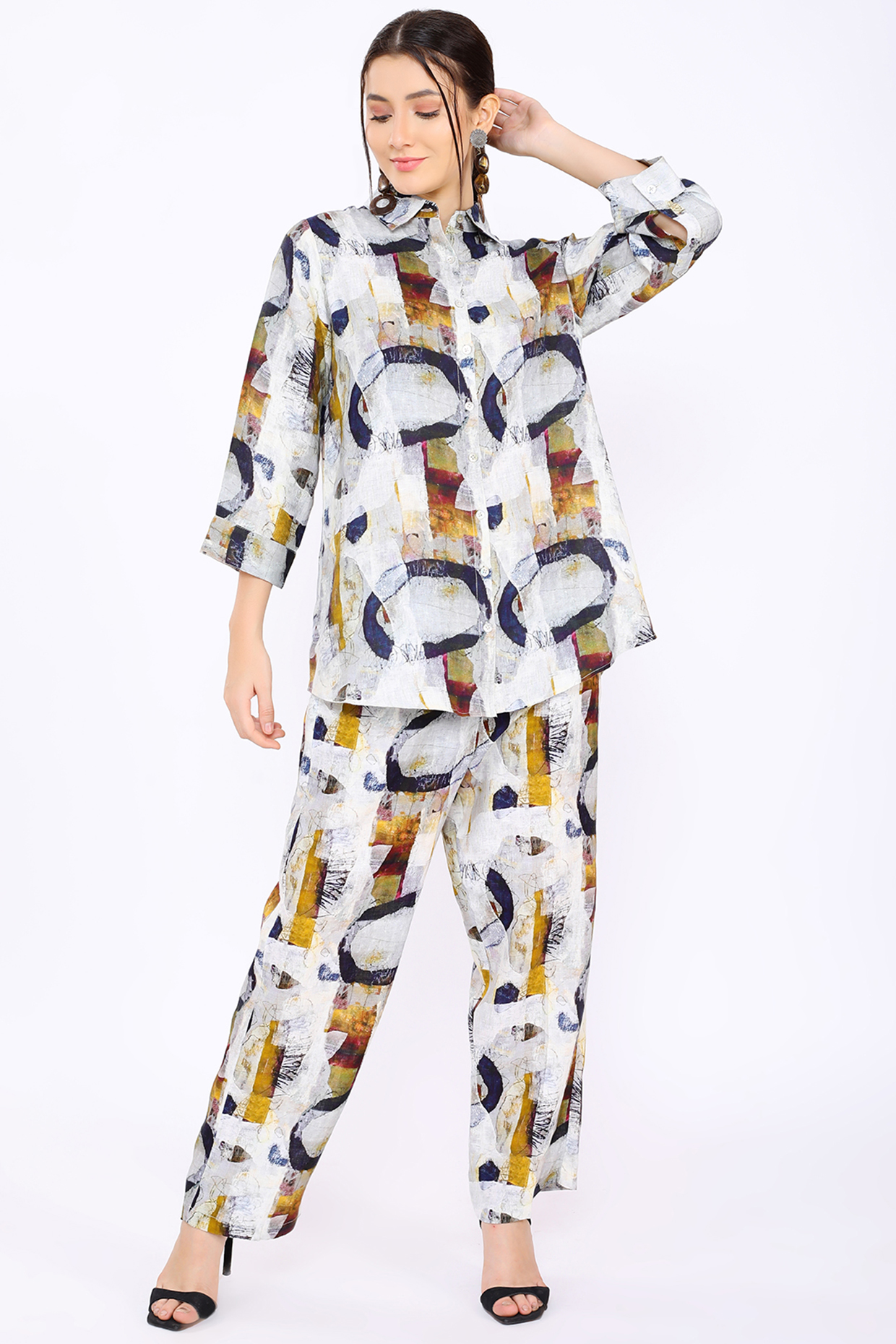 Multi-Colored Linen Printed Shirt by Linen Bloom at Pernia's Pop Up Shop